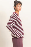 Striped Crew Neck Sweater, Dark Cherry (S-L)