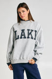 Check Embroidered "LAKE" Mock Neck Sweatshirt