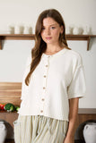 Raw Edge Short Sleeve Knit Cardigan, Natural