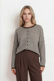 Stripe Raw Edge Cardigan, Dark Brown