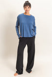 Elastic Waist Straight Leg Pants- Black