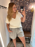Ribbed V-Neck Casual Top- Oatmeal (1x, 2x)