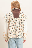 Floral Sherpa Vest With Corduroy-Brown