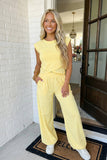 Solid Color Cropped Tank Top and Jogger Pants Set, Yellow (S-XL)