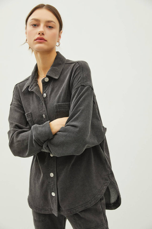 Lightweight Button Shacket- Charcoal (s/m)