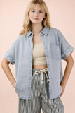Mineral Washed Chambray Oversized Shirt Top (M)