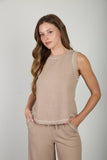 Back Button Detail Ribbed Tank, Mocha (S-L)