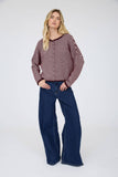 Stripe Raw Edge Cardigan, Dark Brown