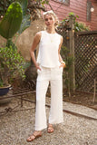 Back Button Detail Ribbed Tank, Ivory (S-L)