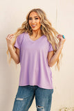 Casual Thick Ribbed V Neck Top, Lavender (S-3x)