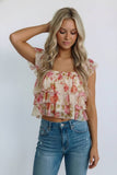 Floral Mesh Ruffle Tiered Cami Top