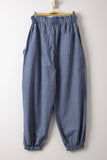 Bow Detail Stripe Textured Woven Pants, Denim/White
