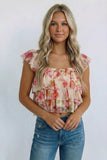 Floral Mesh Ruffle Tiered Cami Top