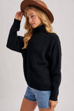 Turtleneck Ribbed Knit Sweater, Black