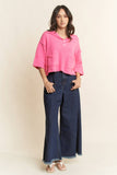 Notched V-Neck Sweater Top, Candy Pink (M, L)
