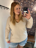 V-Neck Front Seam Knit Sweater, Oatmeal (2x,3x)