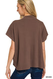 Mock Neck Short Sleeve Sweater, Brown (S-L)
