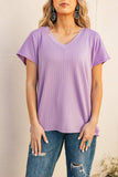 Casual Thick Ribbed V Neck Top, Lavender (S-3x)
