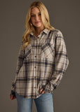 Super Soft Plaid Button Up- Lt. Gray & Brown (S-2X)