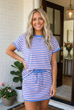 LAS Stripe Short Sleeve Top and Skirt Set (S-XL)