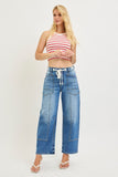 Risen- Slouchy Crop Barrel Eyelet Waistband Detail Denim