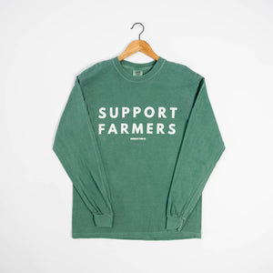 Graphic 'Support Farmers' Washed Green Long Sleeve