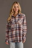 Dusty Blue, Brick & Tan Plaid Button Up