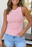 Striped Ribbed Knit Slim Tank Top, Pink Stripe (S-XL)