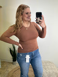 Essential Seamless Round Neck Top, Mocha