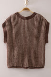 Two-Tone Rib Knit Vest Cardigan- Chocolate/ Cream