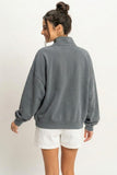 Mineral Wash Button Front Sweatshirt, Dark Grey (S-L)