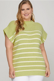 Mock Neck Striped Sweater Top- Light Sage