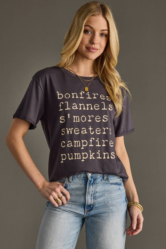 Bonfires, Flannels, S'mores Tee - Charcoal