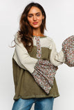 Colorblock Floral Sleeve Top (S-3X)