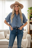 Frayed Trim Denim Button Top (S-L)
