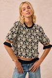 Textured Rose Knit Banded Puff Sleeve