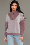 Brown Mixed Media Quarter Zip Sweatshirt