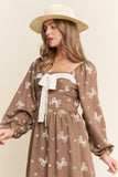 Embroidered Bows Long Sleeve Maxi (S-L)