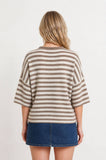 Stripe Raw Edge Short Sleeve Button Down Cardigan