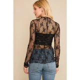 Mesh Fine Lace Long Sleeve, Black (S-L, 2X,3x)