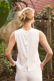 Back Button Detail Ribbed Tank, Ivory (S-L)