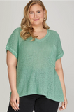 Short Sleeve Pocketed Sweater- Mint