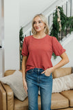 Textured Puff Sleeve Blouse- Desert Rose