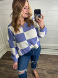 Checkered Sweater Top- Periwinkle