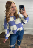 Checkered Sweater Top- Periwinkle