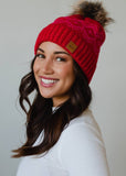 Red & Speckled Patterned Pom Hat