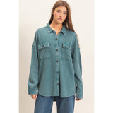 Mineral Wash Waffle Knit Shacket, Dark Teal