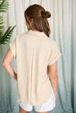 Collared Split Neck Linen Top, Light Khaki (S-L)