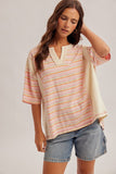 Striped Mix Loose Fit V-Neck Top (L)