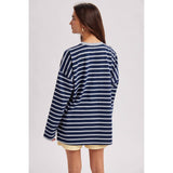 Oversized Striped Long Sleeve, Navy/Cloud